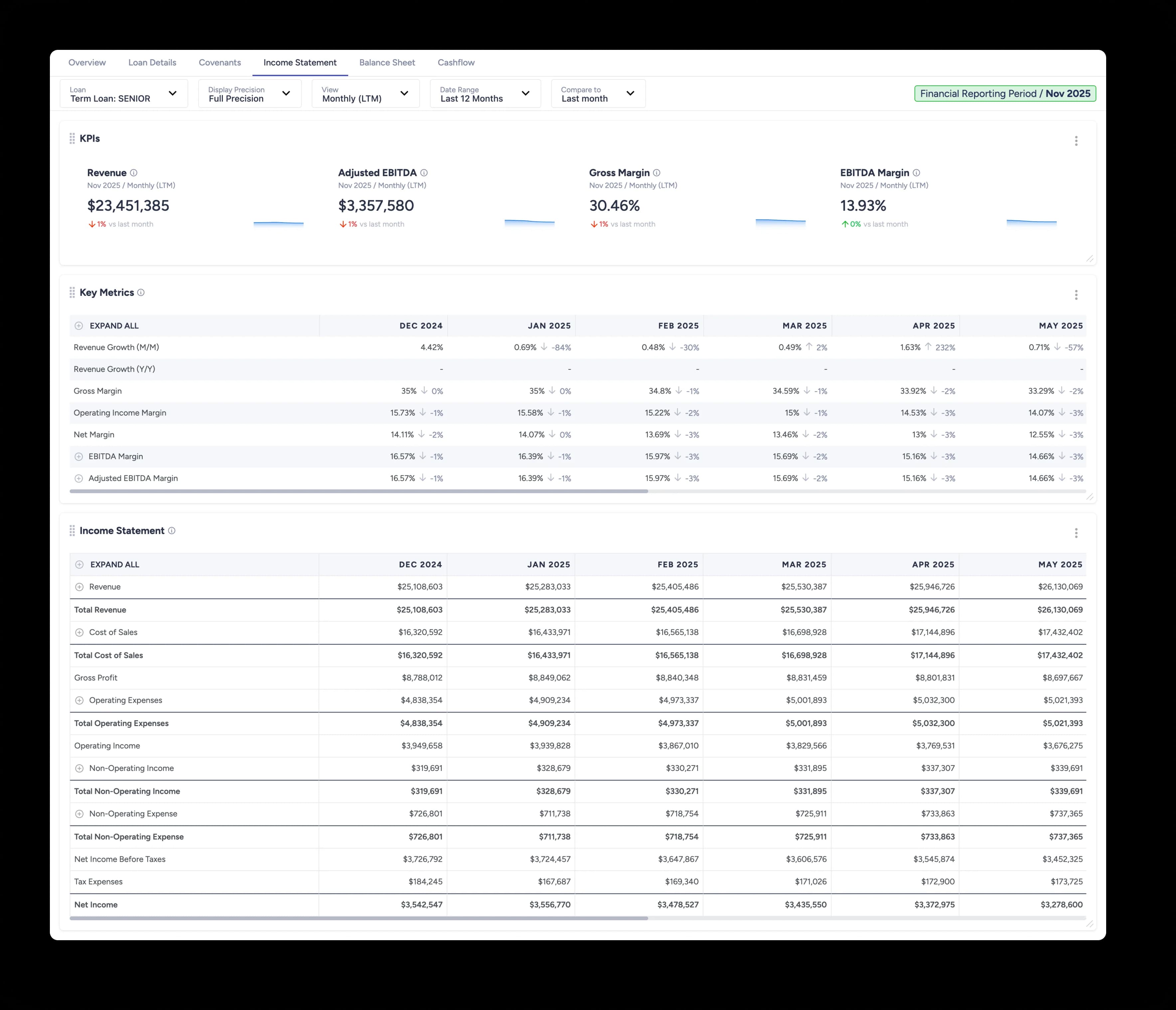 Financial statement analysis — normalized borrower data
